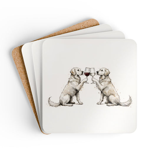Happy Hour English Cream Golden Retriever Coaster Set