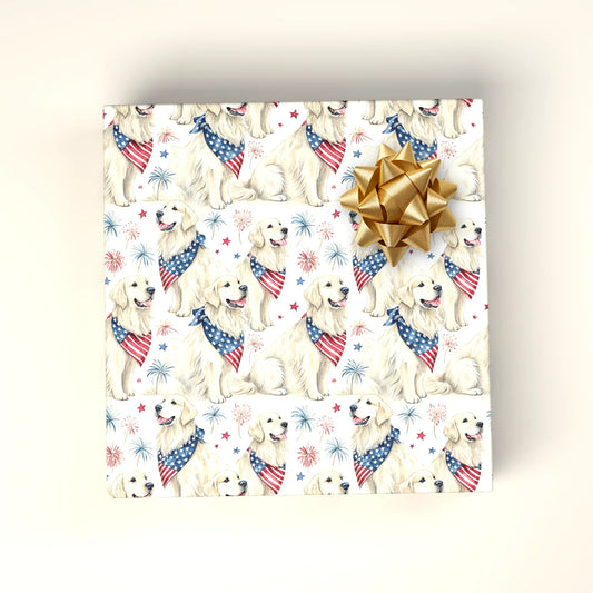 Americana Golden Retriever Wrapping Paper — wrapped gift presentation