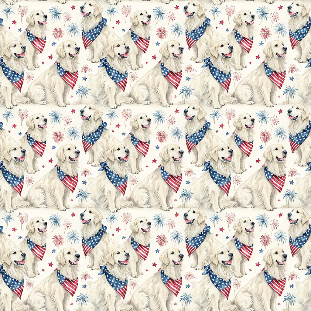Americana Golden Retriever Wrapping Paper — repeating pattern tile
