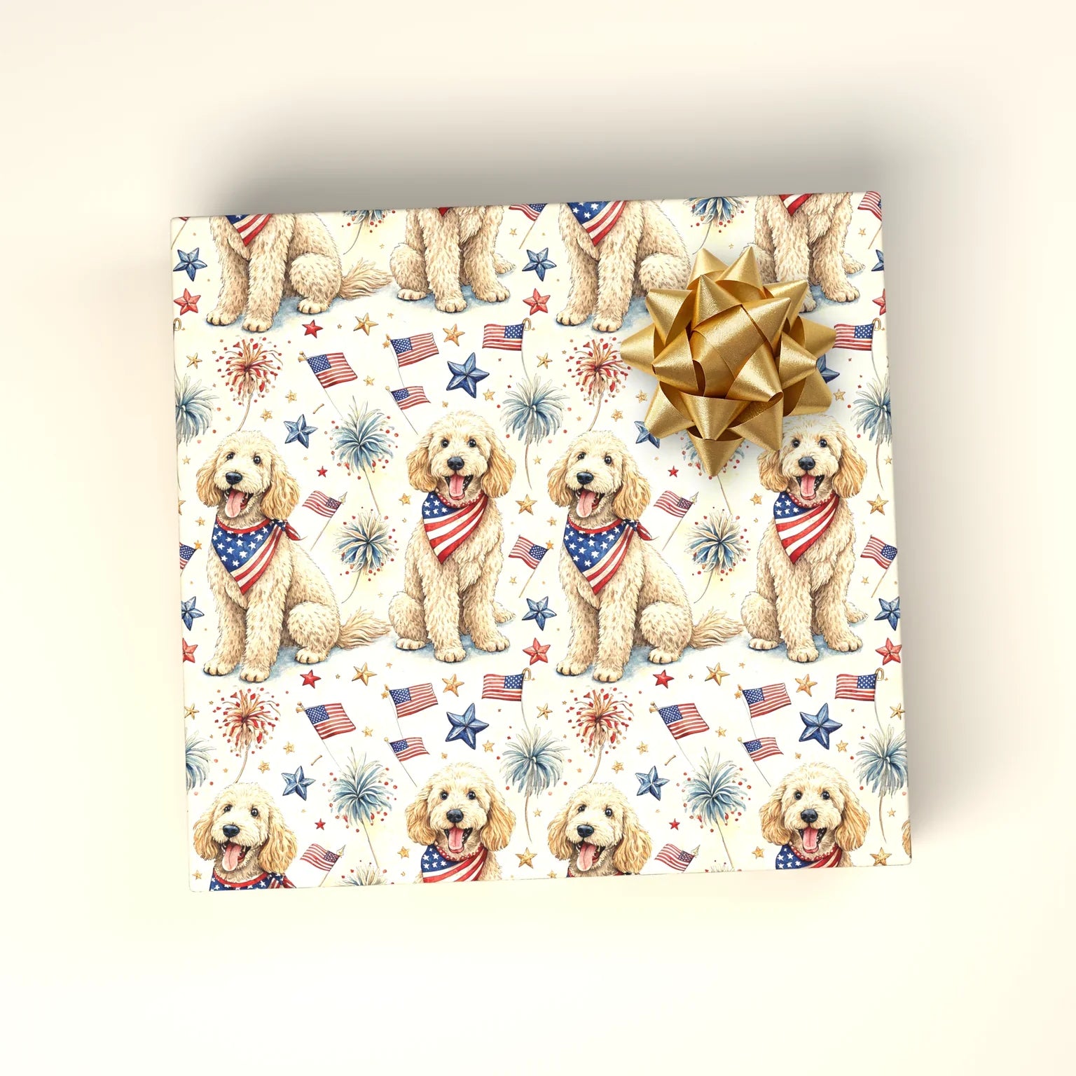 Americana Goldendoodle Wrapping Paper — wrapped gift presentation