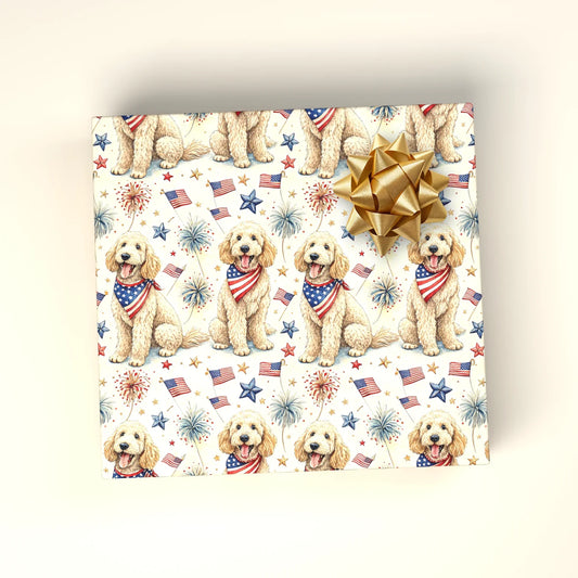 Americana Goldendoodle Wrapping Paper — wrapped gift presentation