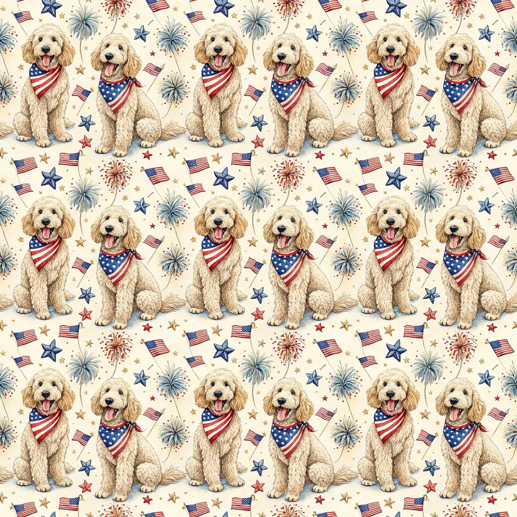 Americana Goldendoodle Wrapping Paper — repeating pattern tile