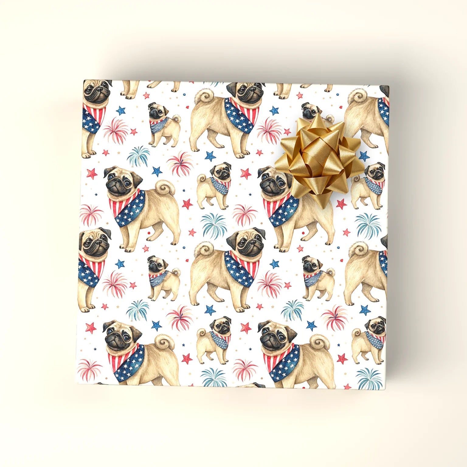 Americana Pug Wrapping Paper — wrapped gift presentation