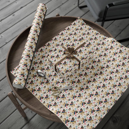 Americana Pug Wrapping Paper — gift wrapping presented on a wooden table