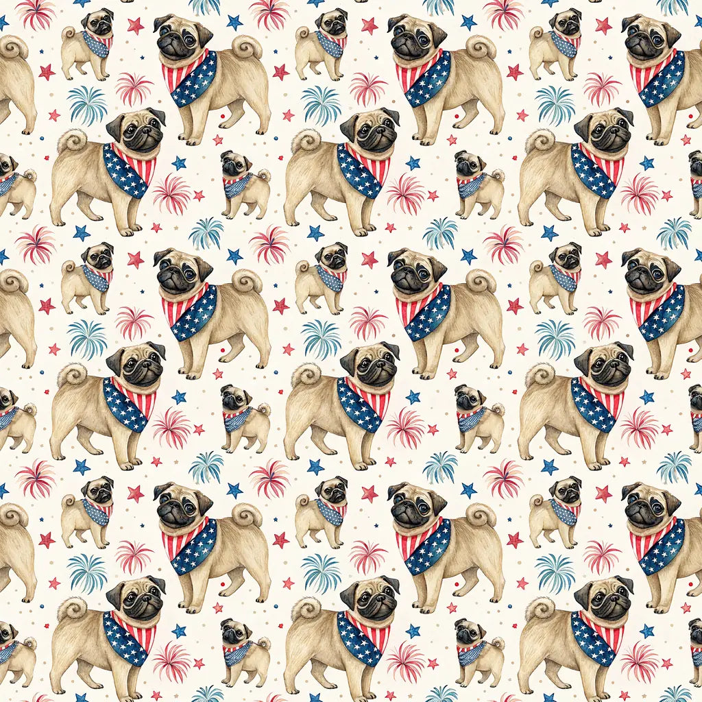 Americana Pug Wrapping Paper — repeating pattern tile