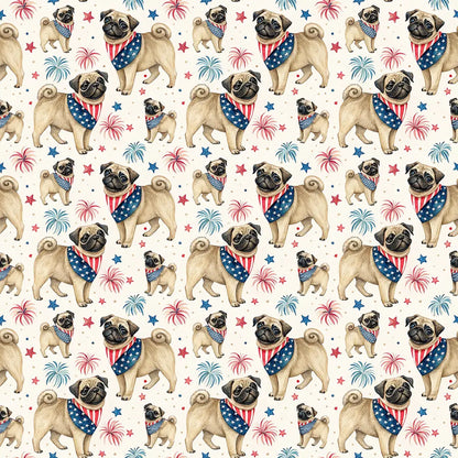 Americana Pug Wrapping Paper — repeating pattern tile