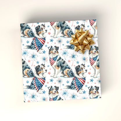Australian Shepherd Americana Wrapping Paper — wrapped gift presentation
