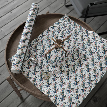 Australian Shepherd Americana Wrapping Paper — gift wrapping presented on a wooden table