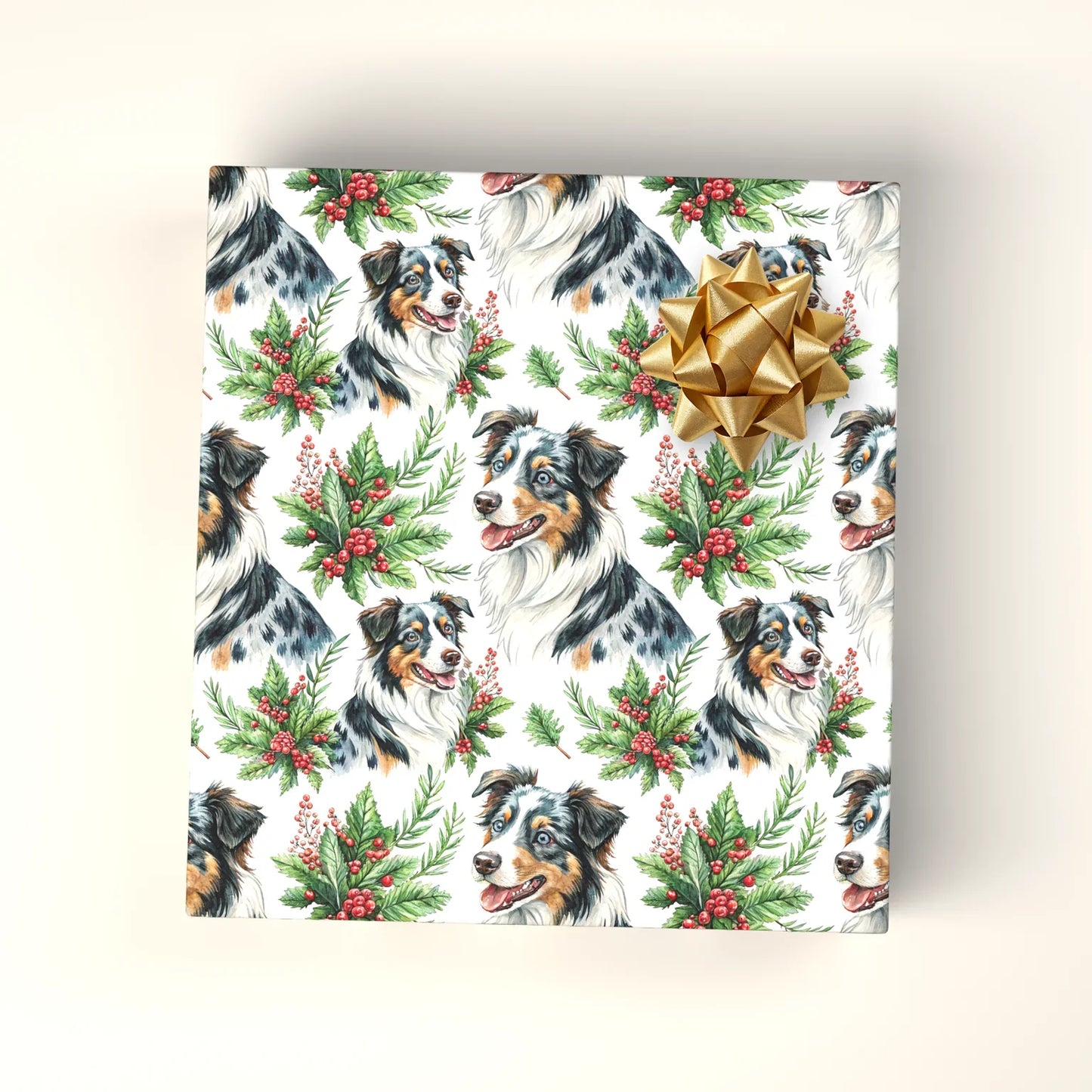Australian Shepherd Christmas Wrapping Paper — wrapped gift presentation