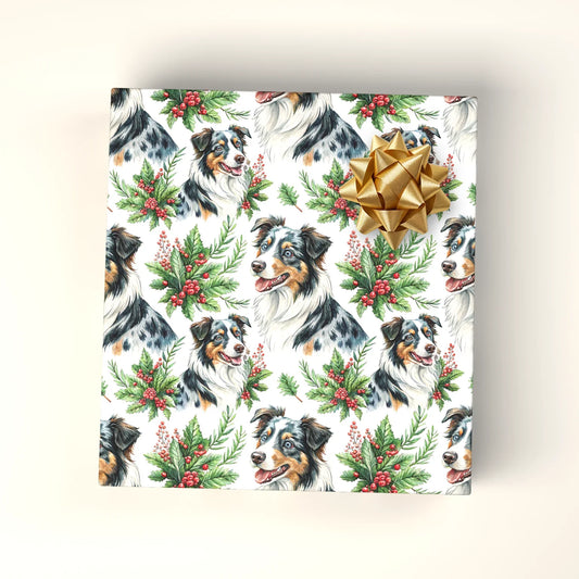 Australian Shepherd Christmas Wrapping Paper — wrapped gift presentation