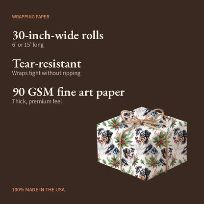 Australian Shepherd Christmas Wreath Wrapping Paper — what you get