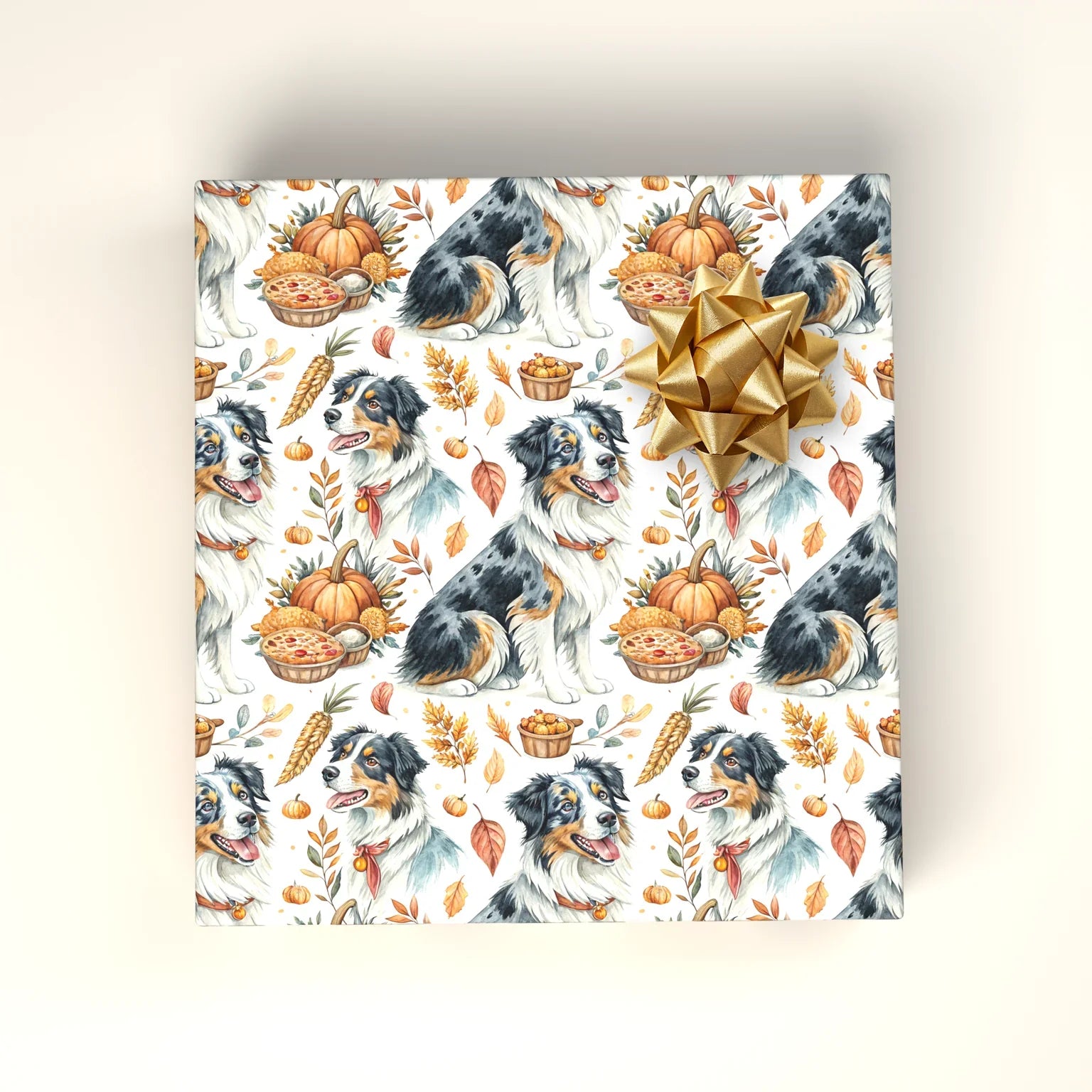 Australian Shepherd Fall Harvest Wrapping Paper — wrapped gift presentation