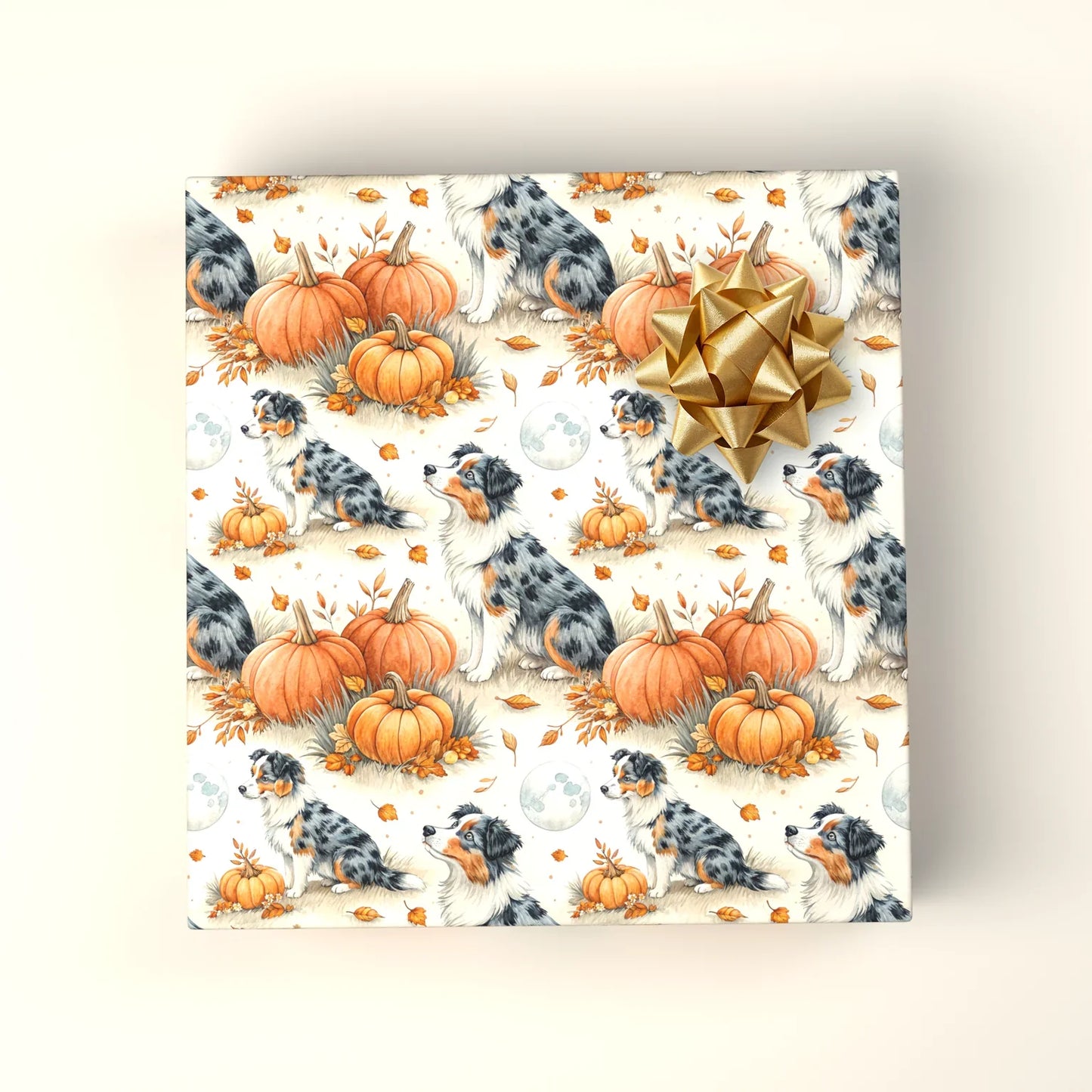Australian Shepherd Fall Pumpkin Wrapping Paper — wrapped gift presentation