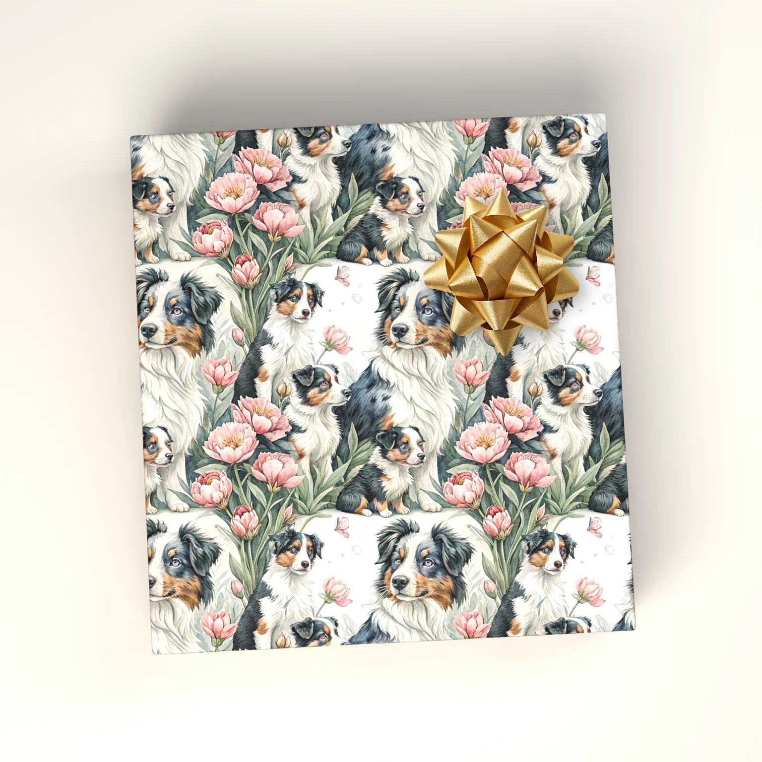 Australian Shepherd Floral Wrapping Paper — wrapped gift presentation