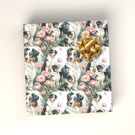 Australian Shepherd Floral Wrapping Paper — wrapped gift presentation