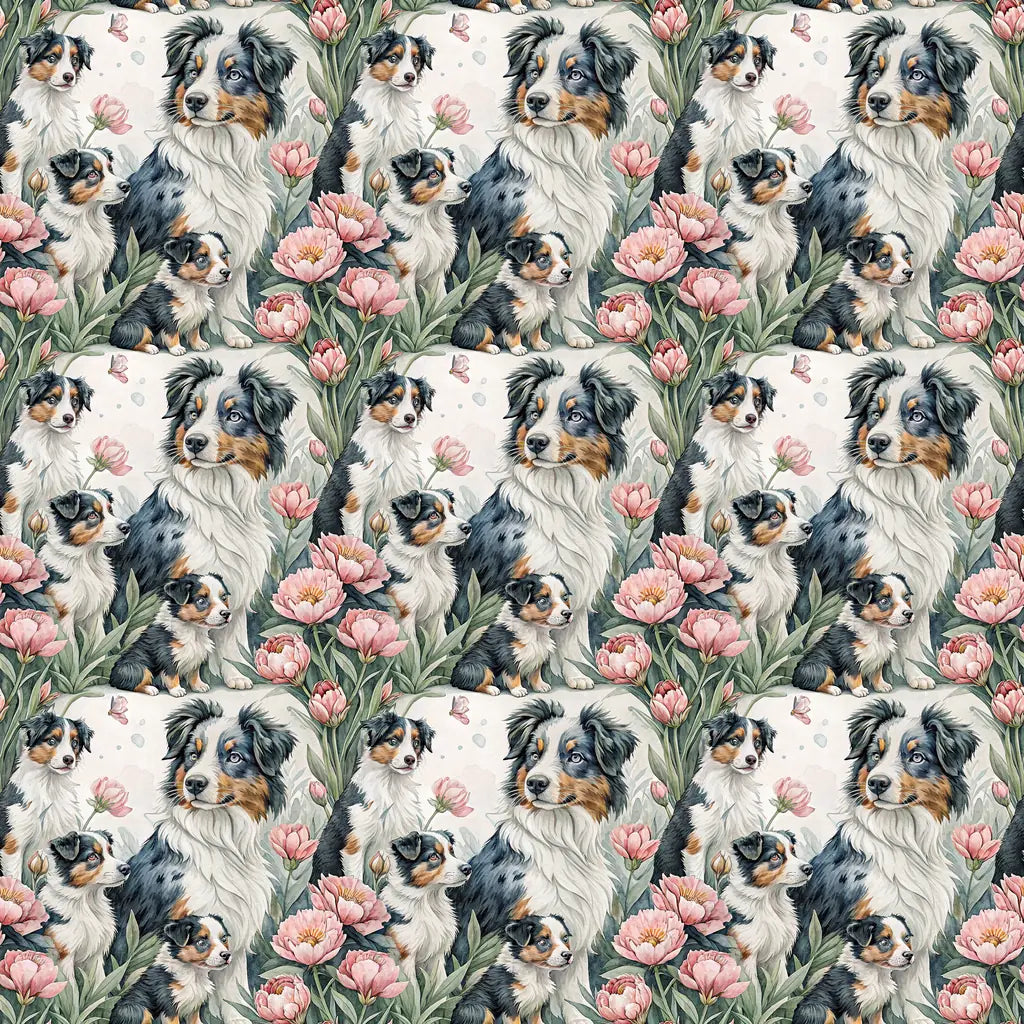 Australian Shepherd Floral Wrapping Paper — repeating pattern tile