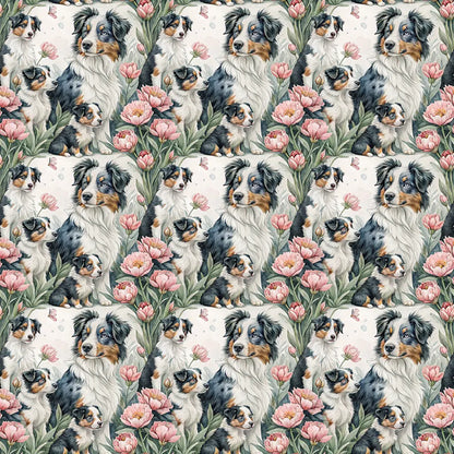 Australian Shepherd Floral Wrapping Paper — repeating pattern tile