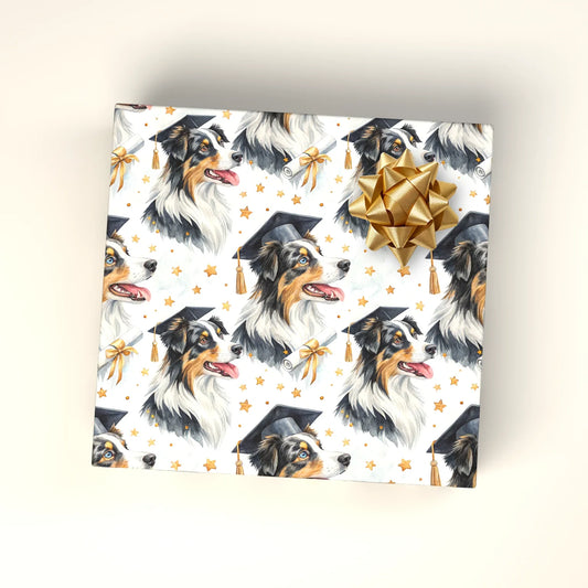 Australian Shepherd Graduation Wrapping Paper — wrapped gift presentation