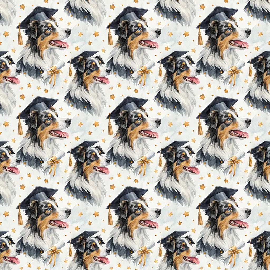 Australian Shepherd Graduation Wrapping Paper — repeating pattern tile