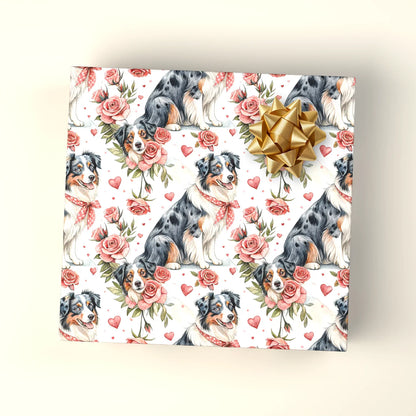 Australian Shepherd Valentine's Day Wrapping Paper — wrapped gift presentation