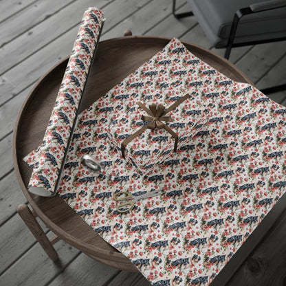 Australian Shepherd Valentine's Day Wrapping Paper — gift wrapping presented on a wooden table