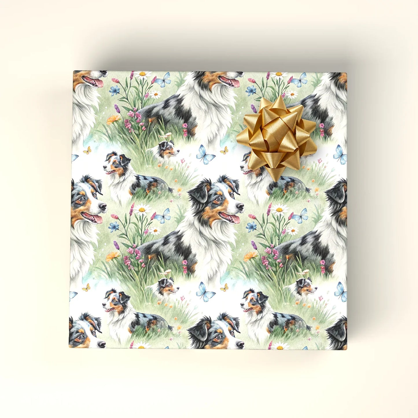 Australian Shepherd Wildflower Wrapping Paper — wrapped gift presentation