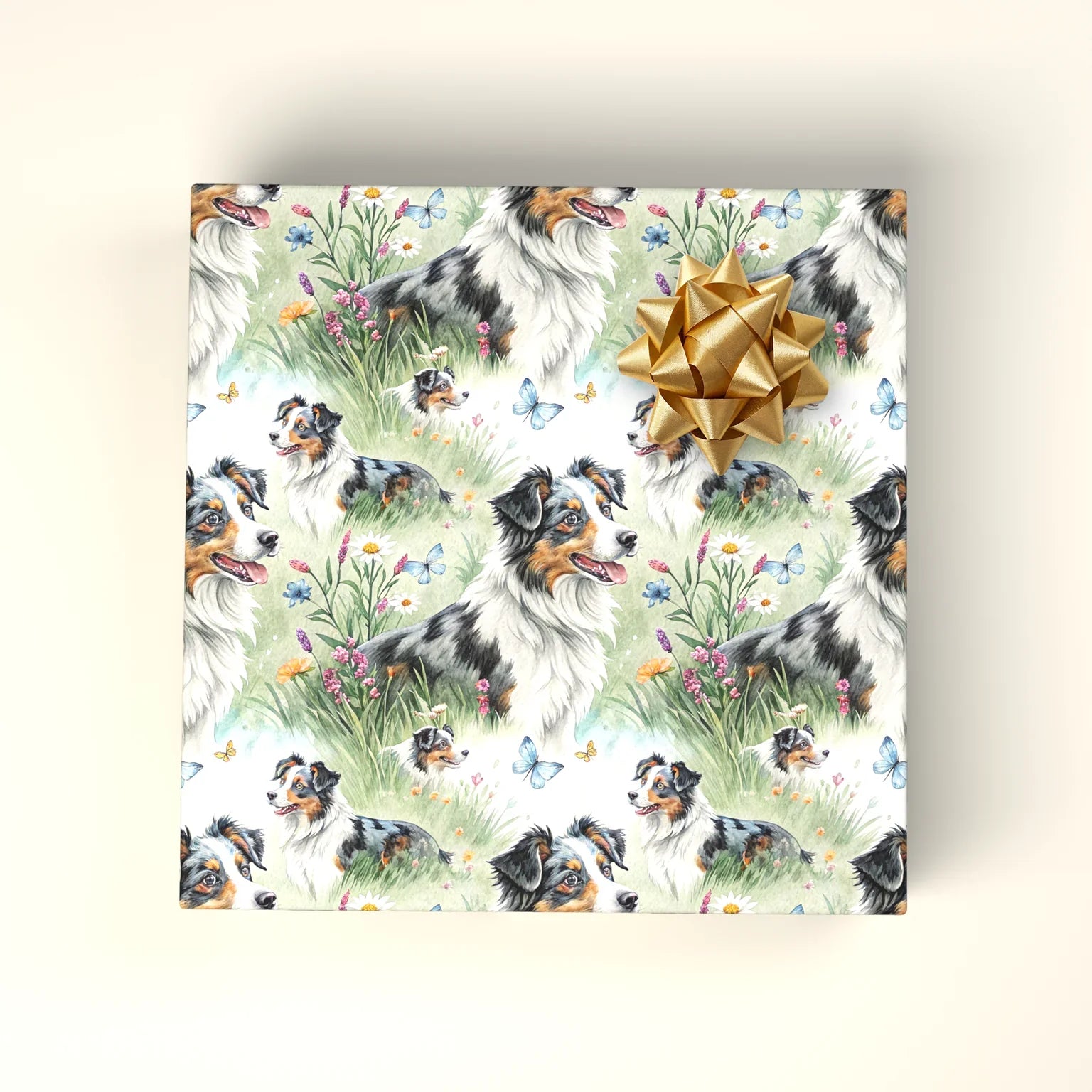 Australian Shepherd Wildflower Wrapping Paper — wrapped gift presentation