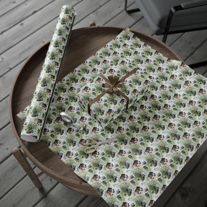Australian Shepherd Wildflower Wrapping Paper — gift wrapping presented on a wooden table