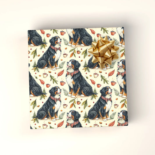 Autumn Bernese Mountain Dog Wrapping Paper — wrapped gift presentation