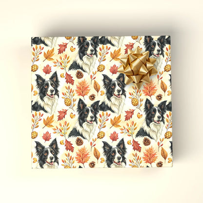 Autumn Border Collie Wrapping Paper — wrapped gift presentation