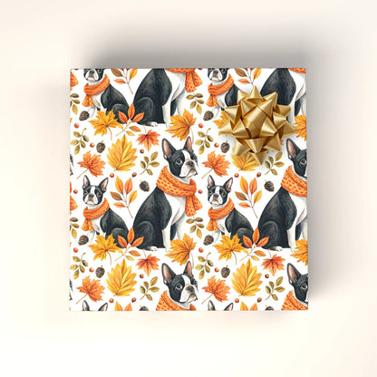 Autumn Boston Terrier Wrapping Paper — wrapped gift presentation