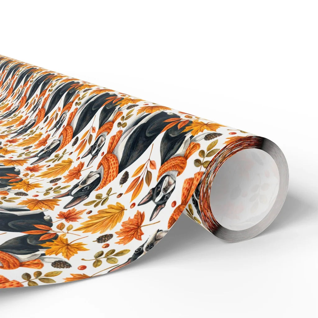 Autumn Boston Terrier Wrapping Paper — paper roll