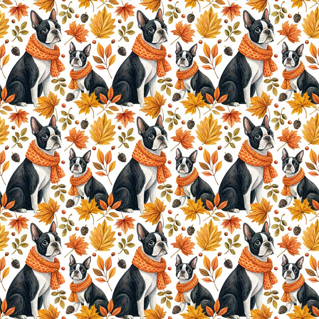 Autumn Boston Terrier Wrapping Paper — repeating pattern tile