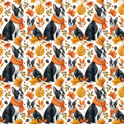 Autumn Boston Terrier Wrapping Paper — repeating pattern tile