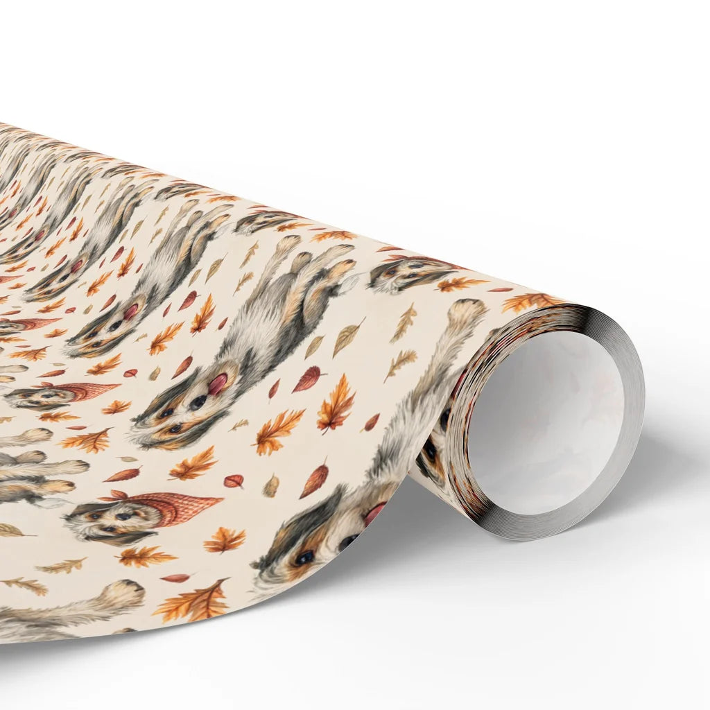 Autumn Doodle Wrapping Paper with Fall Leaves — paper roll