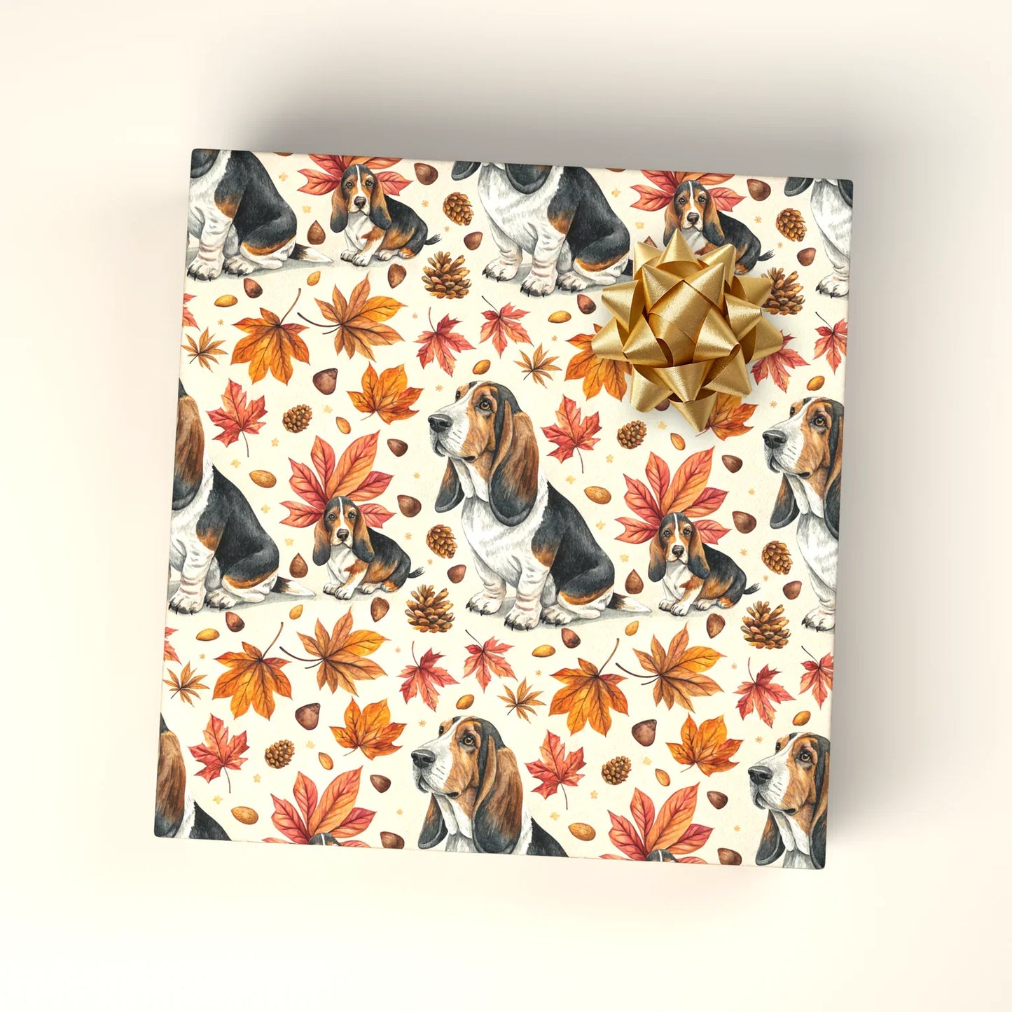 Basset Hound Autumn Wrapping Paper — wrapped gift presentation