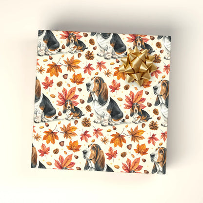 Basset Hound Autumn Wrapping Paper — wrapped gift presentation