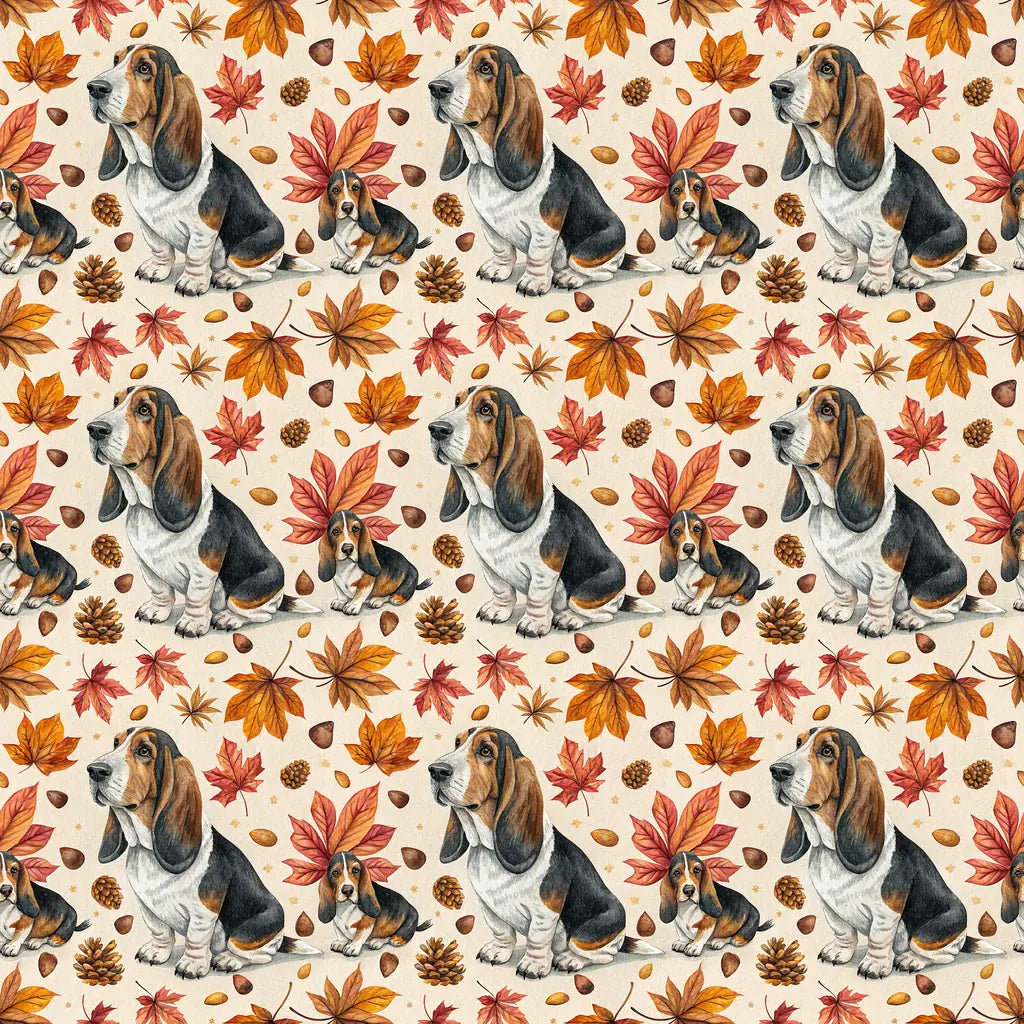 Basset Hound Autumn Wrapping Paper — repeating pattern tile