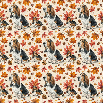 Basset Hound Autumn Wrapping Paper — repeating pattern tile