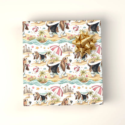 Basset Hound Beach Wrapping Paper — wrapped gift presentation