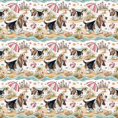 Basset Hound Beach Wrapping Paper — repeating pattern tile