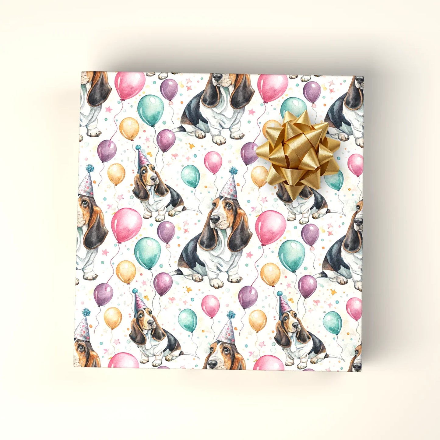 Basset Hound Birthday Wrapping Paper — wrapped gift presentation