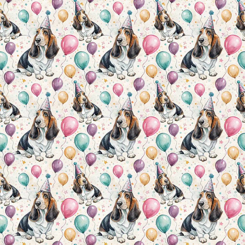 Basset Hound Birthday Wrapping Paper — repeating pattern tile