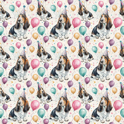 Basset Hound Birthday Wrapping Paper — repeating pattern tile