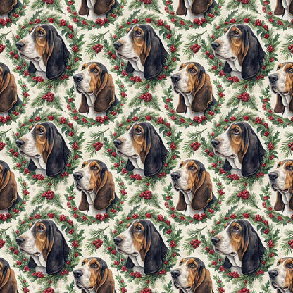 Basset Hound Portrait Wreath Wrapping Paper — repeating pattern tile