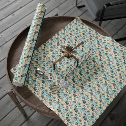 Beach Day Australian Shepherd Wrapping Paper — gift wrapping presented on a wooden table