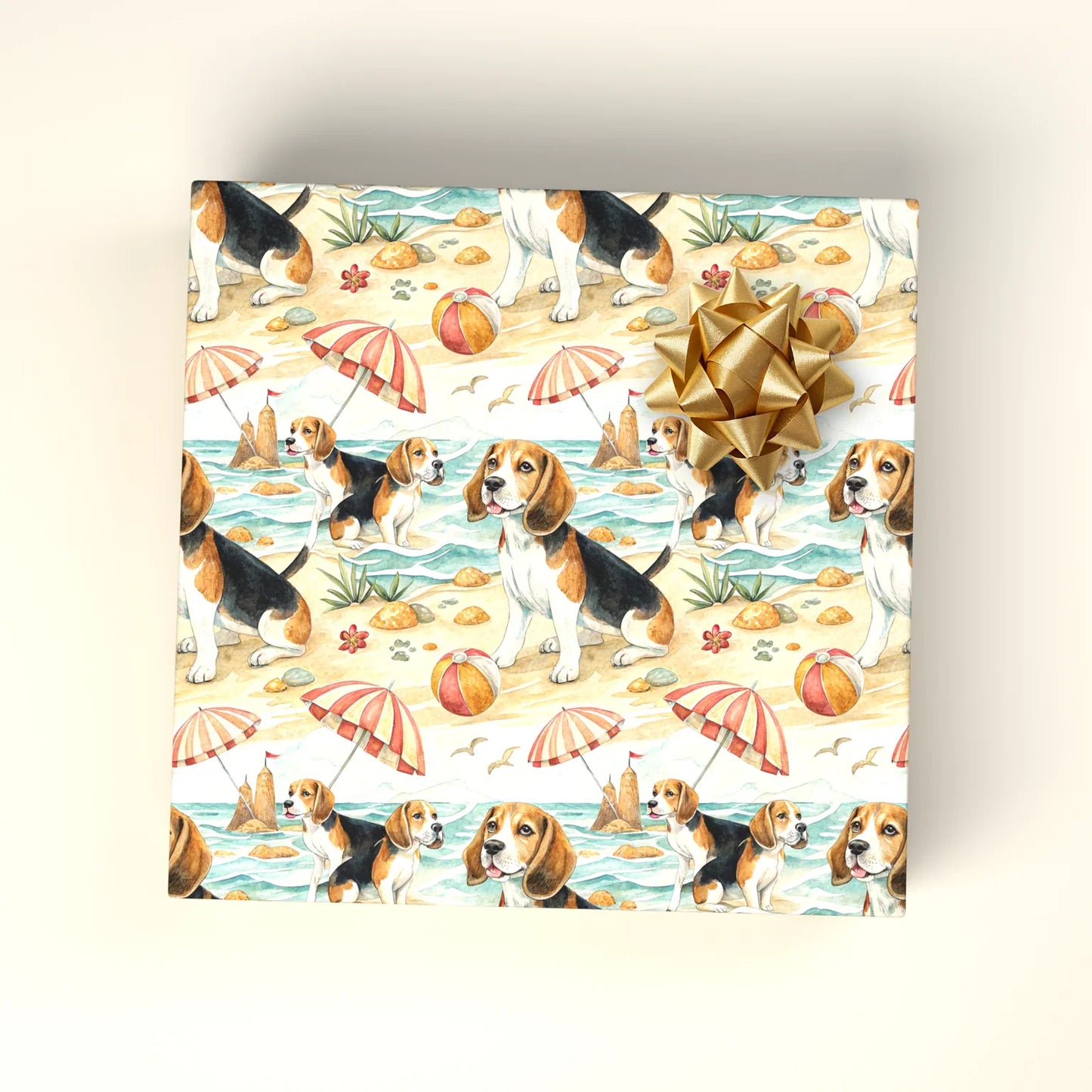 Beach Day Beagle Wrapping Paper — wrapped gift presentation