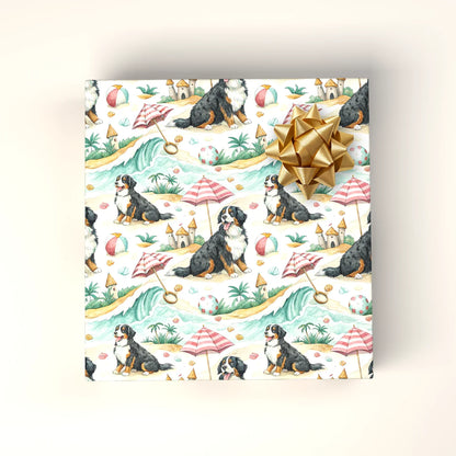 Beach Day Bernese Mountain Dog Wrapping Paper — wrapped gift presentation