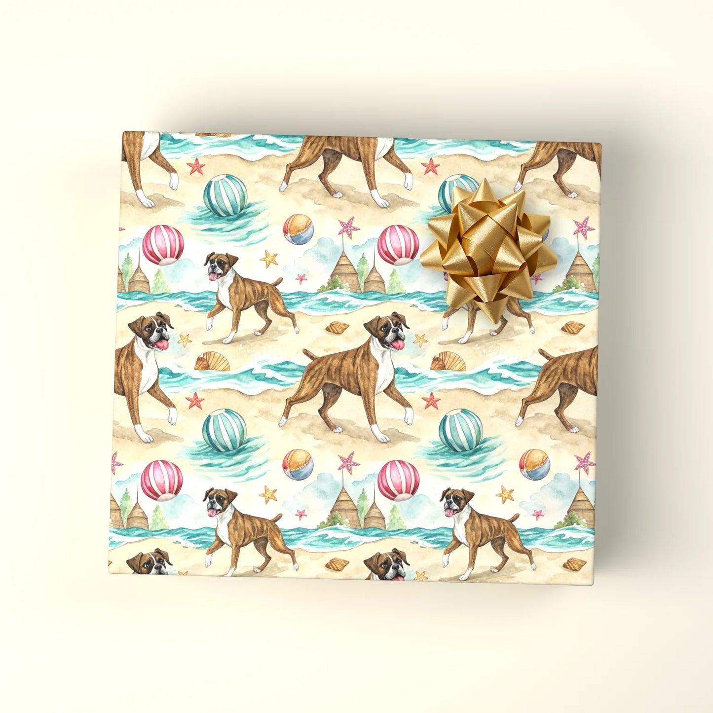 Beach Day Boxer Wrapping Paper — wrapped gift presentation