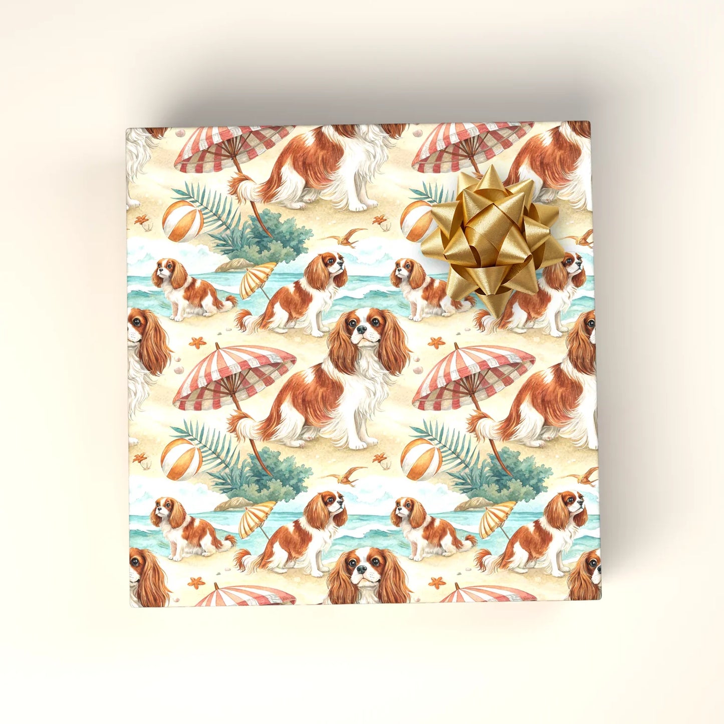 Beach Day Cavalier King Charles Spaniel Wrapping Paper — wrapped gift presentation